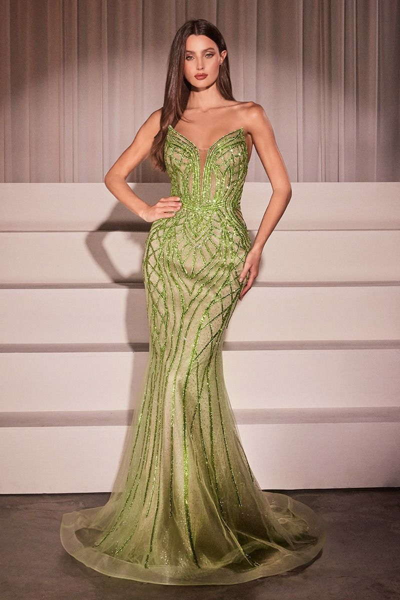 CD24-CC6018 STRAPLESS EMBELLISHED MERMAID GOWN