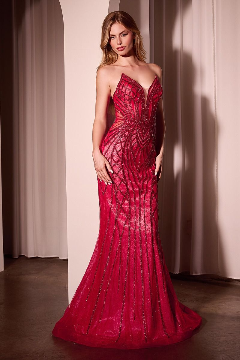 CD24-CC6018 STRAPLESS EMBELLISHED MERMAID GOWN