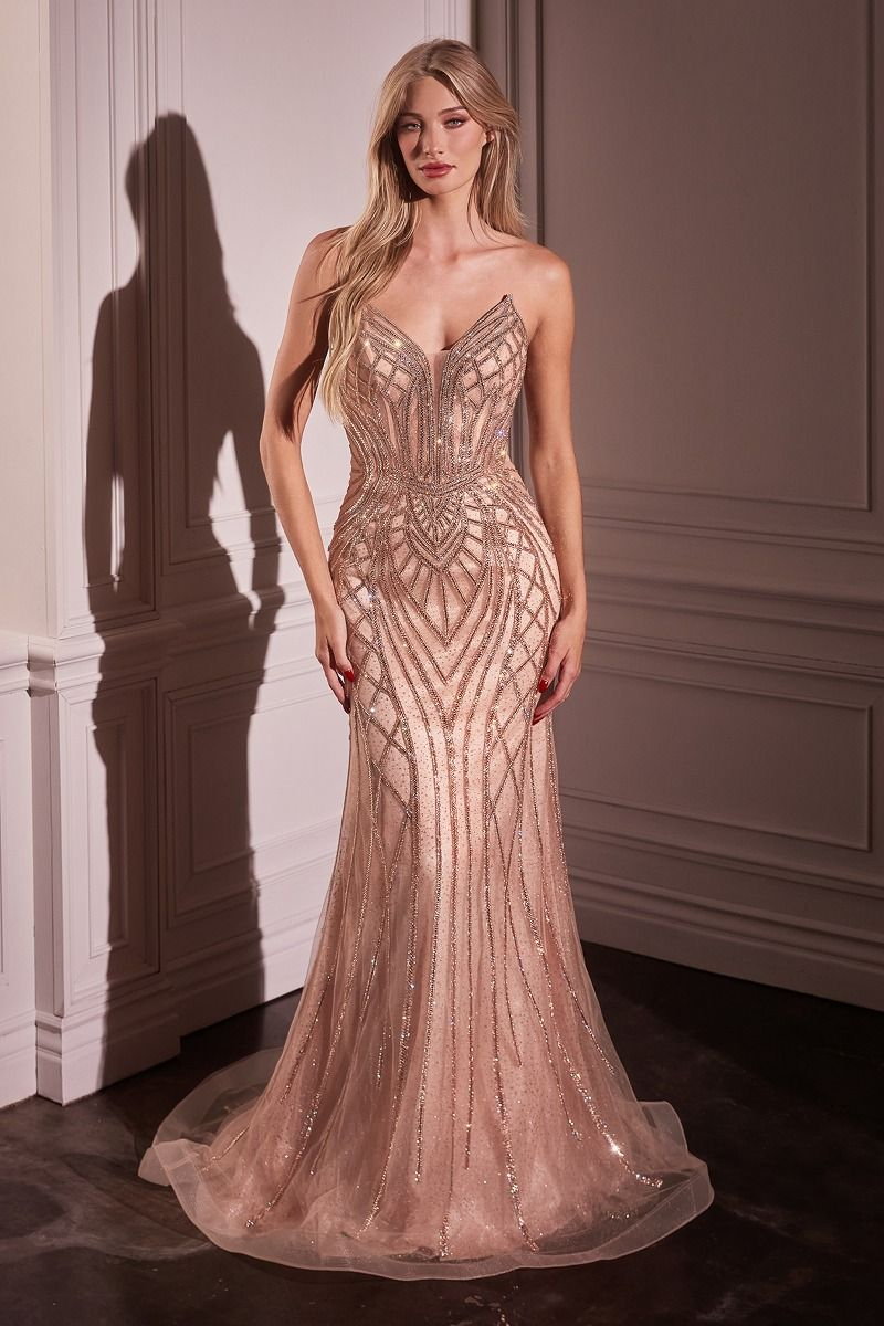 CD24-CC6018 STRAPLESS EMBELLISHED MERMAID GOWN