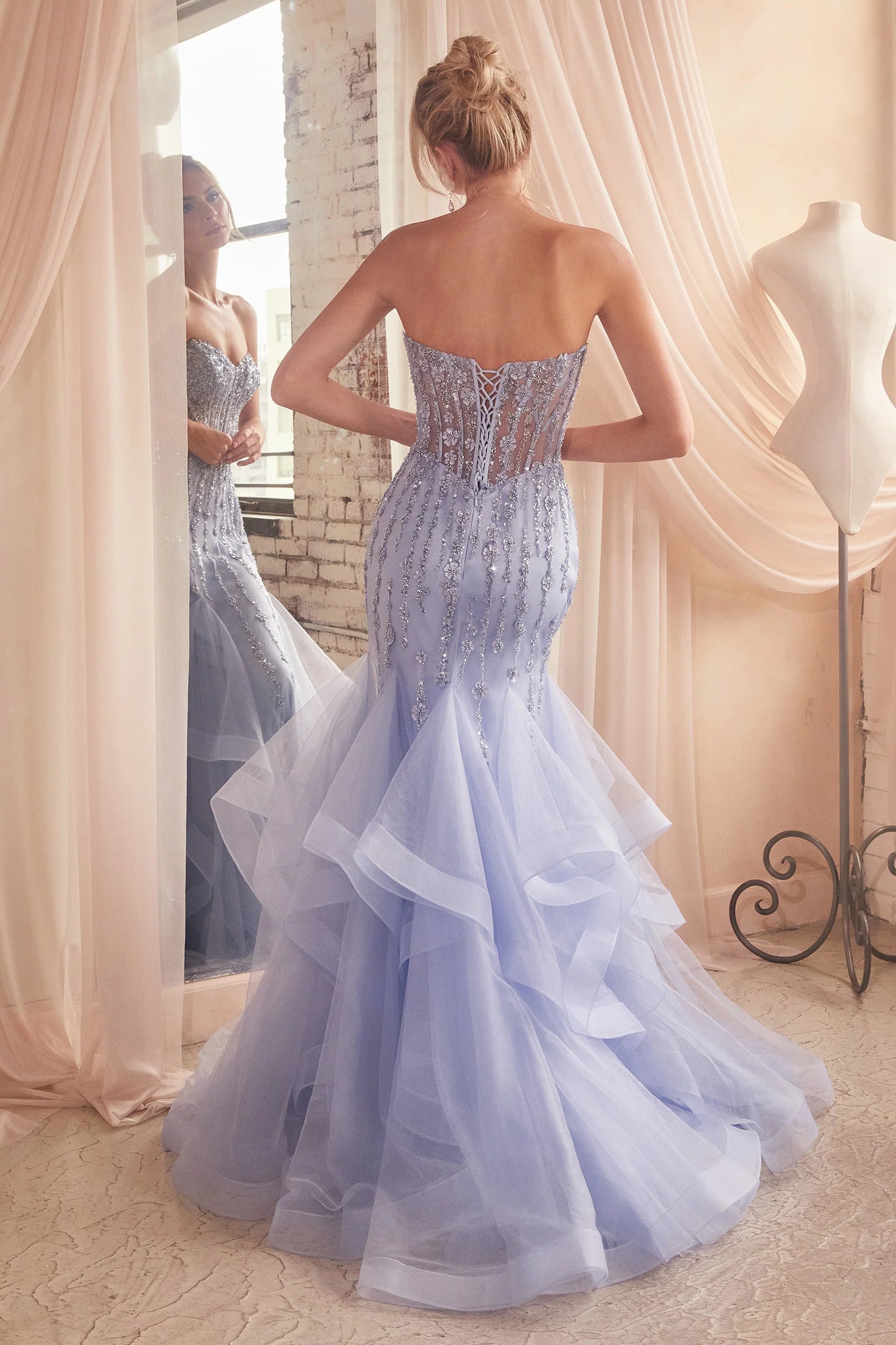 CD24-CD332 TIERED MERMAID GOWN WITH EMBELLISHMENTS