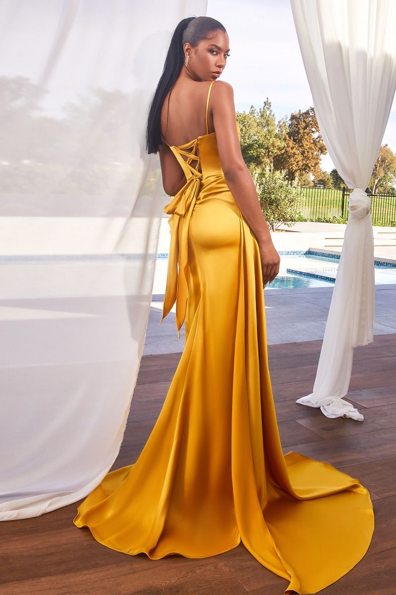 CD24-CD340 SATIN PLEATED GOWN WITH EMBELLISHMENT