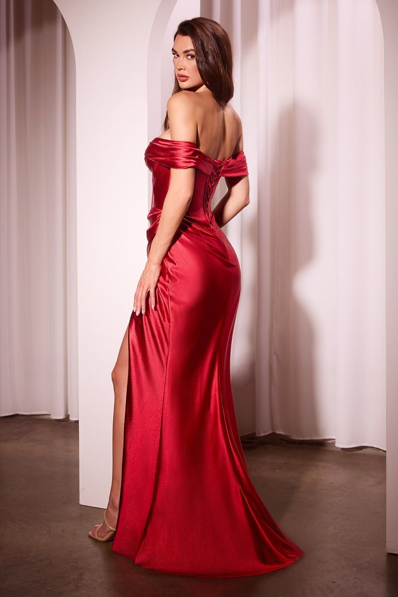 CD25-CD370 SATIN OFF THE SHOULDER FITTED GOWN