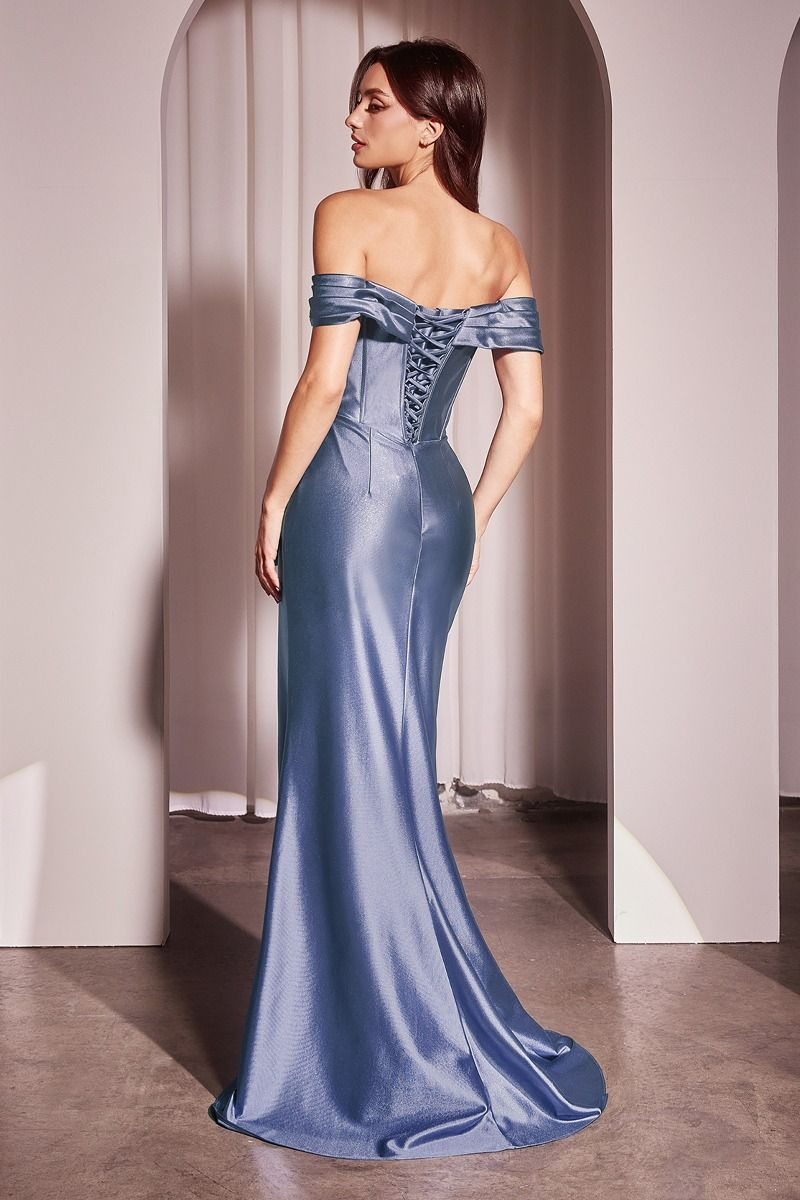 CD25-CD370 SATIN OFF THE SHOULDER FITTED GOWN