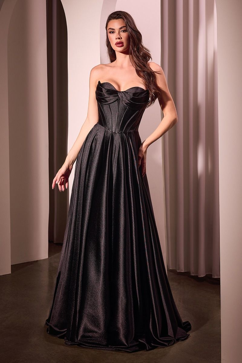 CD25-CD378 STRAPLESS SATIN A-LINE DRESS