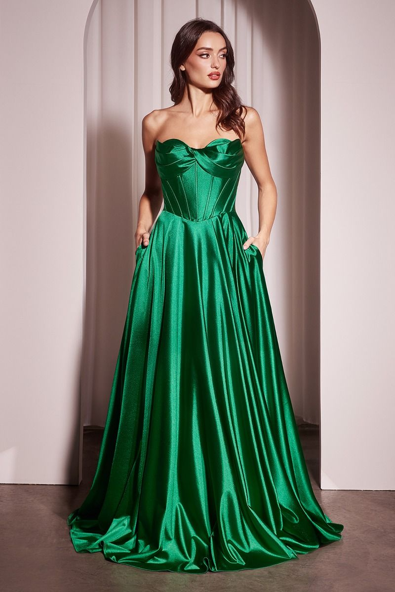 CD25-CD378 STRAPLESS SATIN A-LINE DRESS