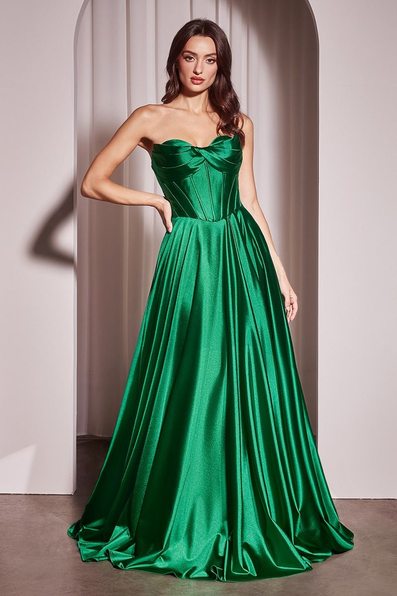 CD25-CD378 STRAPLESS SATIN A-LINE DRESS