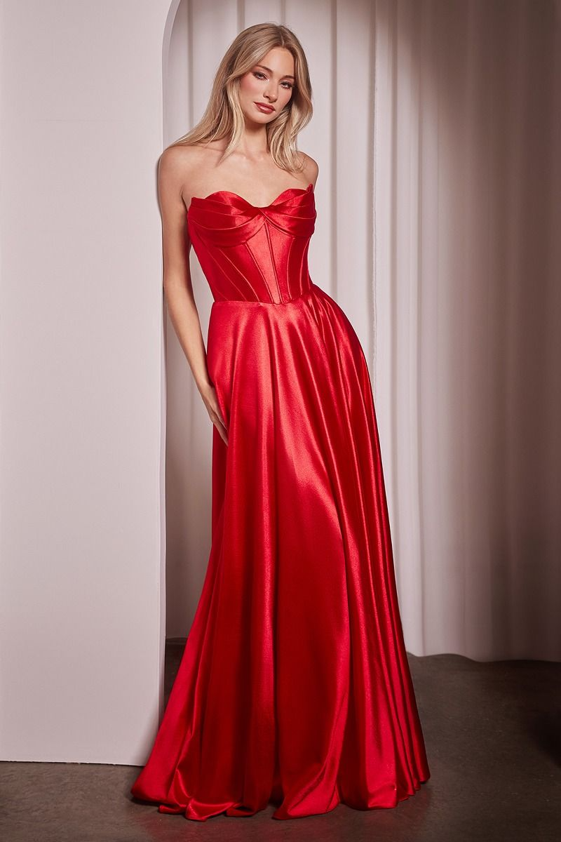 CD25-CD378 STRAPLESS SATIN A-LINE DRESS