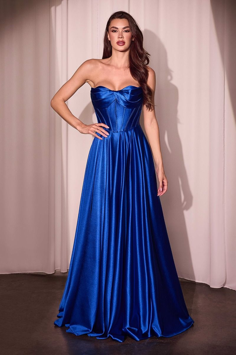 CD25-CD378 STRAPLESS SATIN A-LINE DRESS