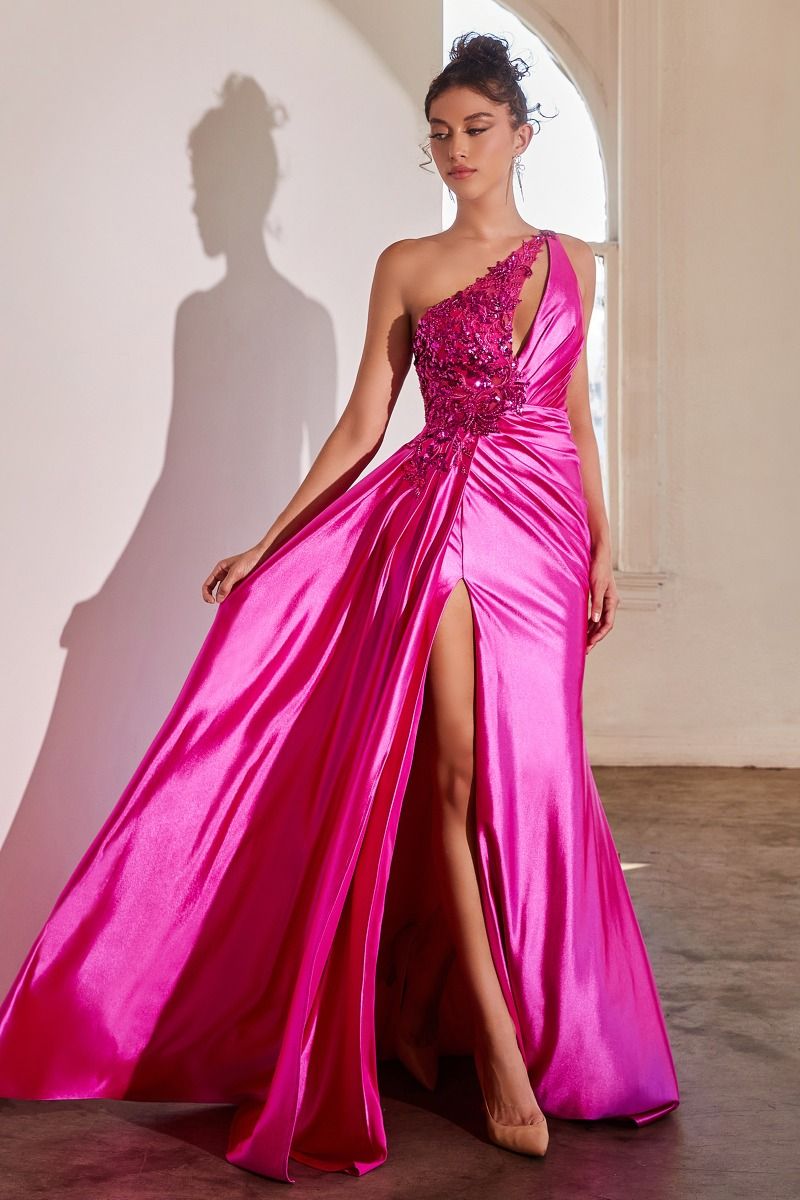 CD24-CDS454 ONE SHOULDER EMBELLISHED SATIN GOWN