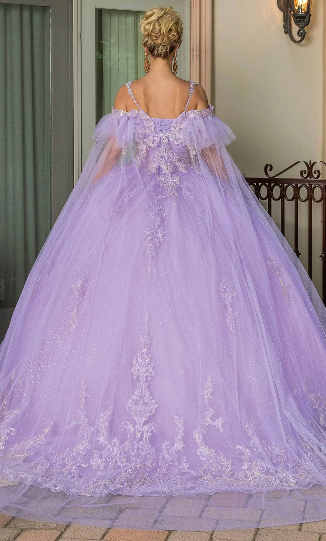 DQ25-1713 ENCHANTING BEJEWELED BODICE BALL GOWN WITH SHEER PUFF SLEEVES