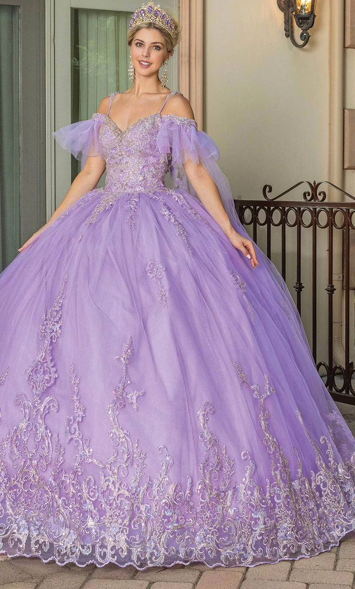 DQ25-1713 ENCHANTING BEJEWELED BODICE BALL GOWN WITH SHEER PUFF SLEEVES