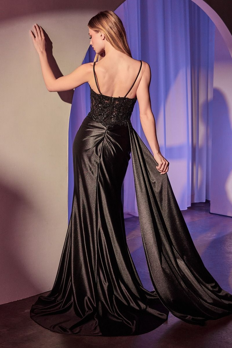 CD25-KV1117 SATIN PLEATED FITTED GOWN