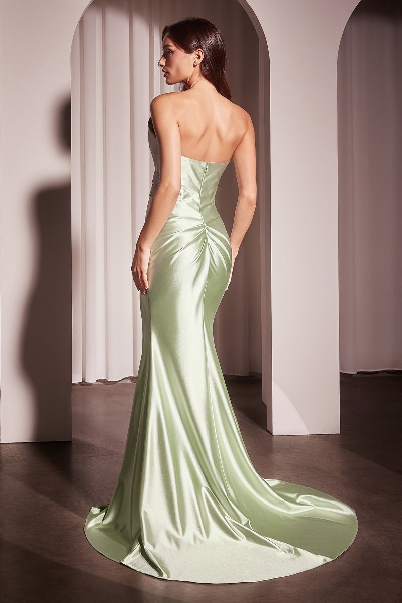 CD25-KV1118 PLEATED STRAPLESS FITTED SATIN GOWN