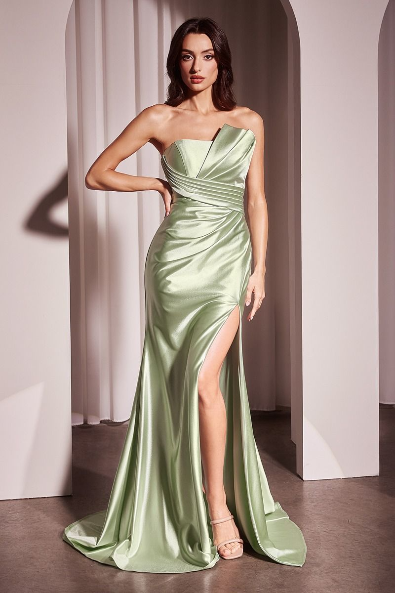 CD25-KV1118 PLEATED STRAPLESS FITTED SATIN GOWN