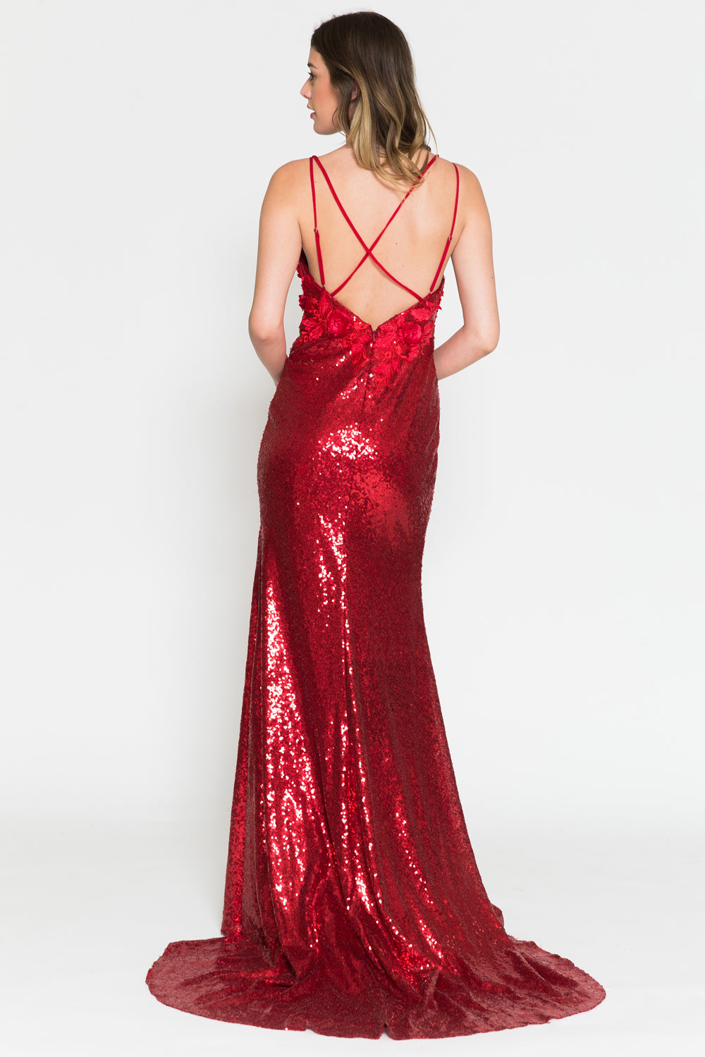 AME-5020 3D FLORAL SEQUIN GOWN