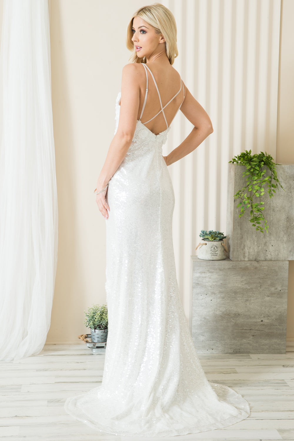 AME-5020 3D FLORAL SEQUIN GOWN