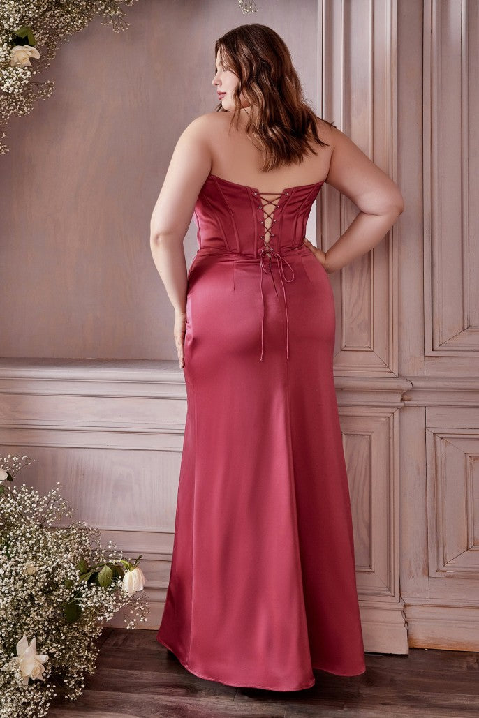 CIND-7484C Off Shoulder Corset Bodice Lace Up Leg Slit